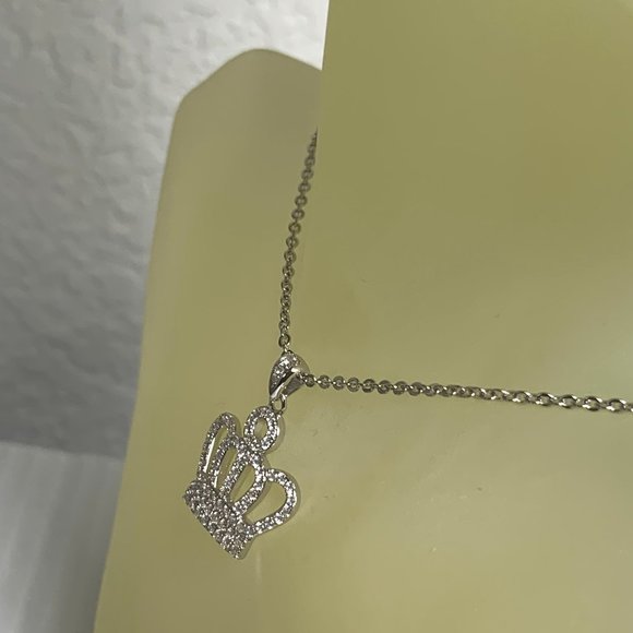 NWOT Silver Tone Pave CZ Crown Pendant + Chain - Picture 3 of 4